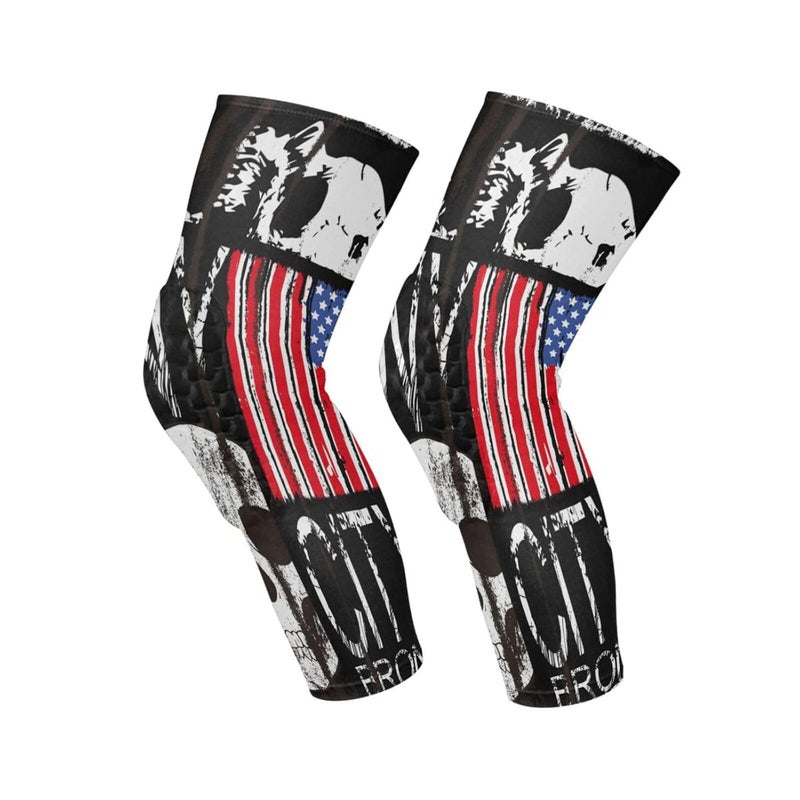 JUNZAN Youth Knee Pads for Wrestling Basketball Skull Graphic American Flag Bball Knee Pads with Sleeves Sport Knee Pad for Volleyball Football 1 Pair - Image 1